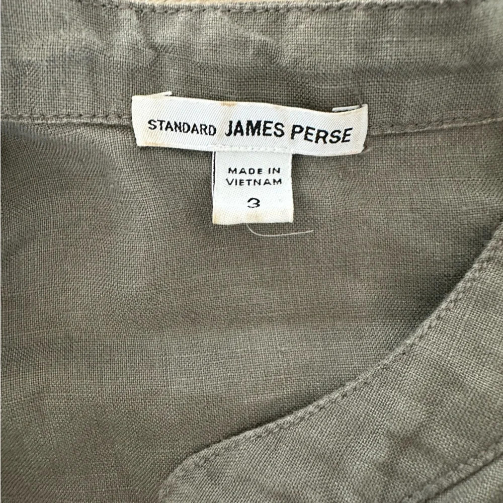 James Perse Linen Button-Front Tie-Waist Shirt Dress in Olive Green - Picture 3 of 3